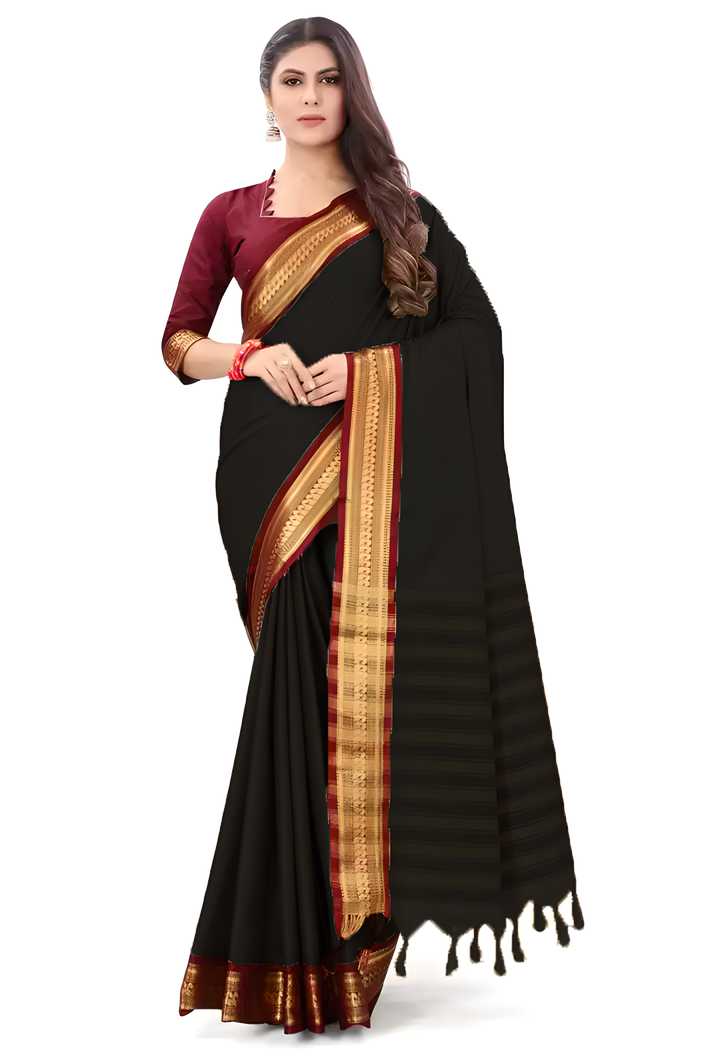 Pretty Aura Silk Solid Saree With Zari Border