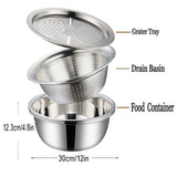 3 in 1 Multifunctional Grater Basin Stainless Steel Colanders Set