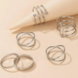 Silver Color Round Hollow Geometric Fashion Cross Twist Open Ring Set Joint (6Pcs)