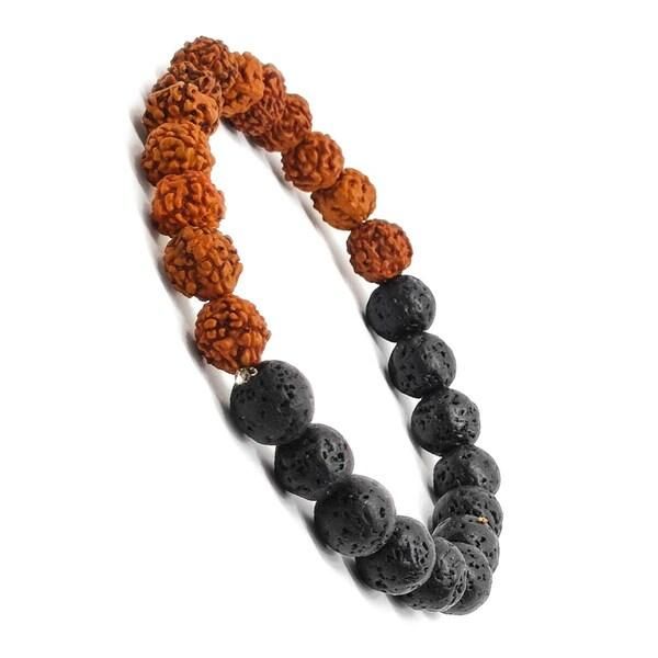 Authentic 5 Mukhi Rudraksha With Black Agate Beaded Bracelet�