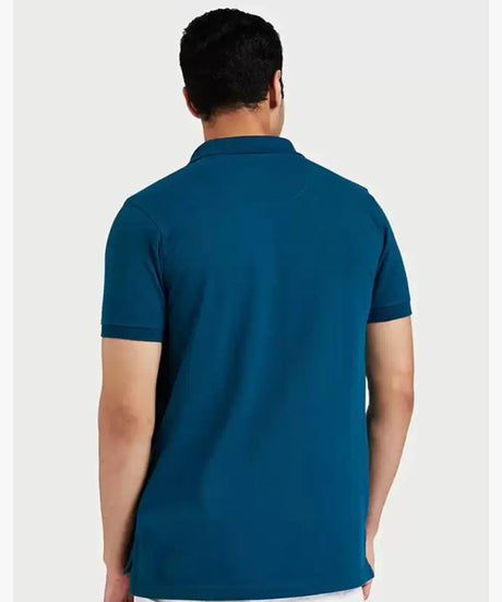 Men Solid Polo Neck Poly Cotton Blue T-Shirt (Pack of 2)